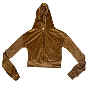 SKIMS Sienna Brown Velour Zip Up Hoodie - Small